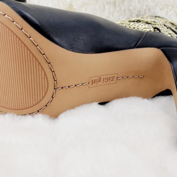 FINAL SALE Black Multiple Gold Chain 4.5" Heel Knee High Boot Last One - Picture 13 of 13